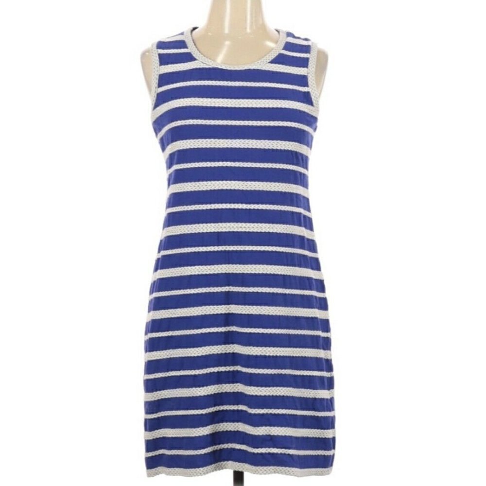 Max Studio Sz L Women’s Sleeveless Blue & White Stripe Sleeveless Cotton Dress